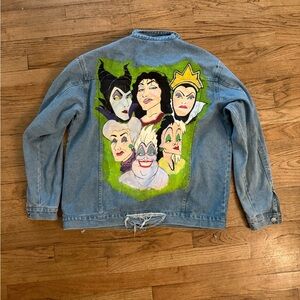 Women's Blue Jean Jacket with Hand Painted Disney Villain Print